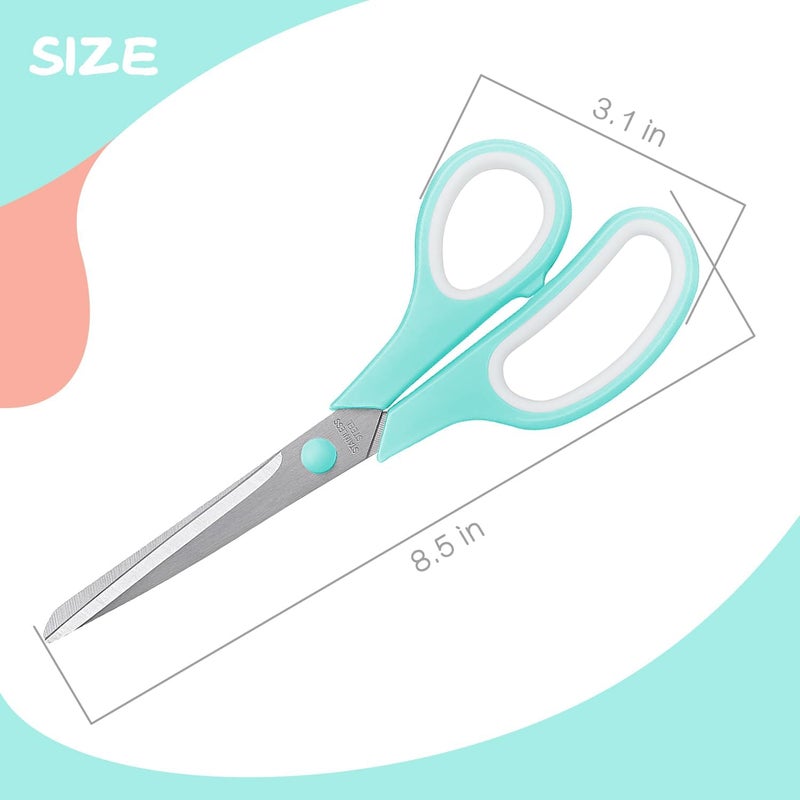 LONGKEY Scissors 8.5 Inch scissors all purpose Bulk Set of 3, Scissors for Office Home School Craft Supplies, Soft Comfort-Grip Right/Left Hand, Viridian, Vivid Green, Pink - Image 2